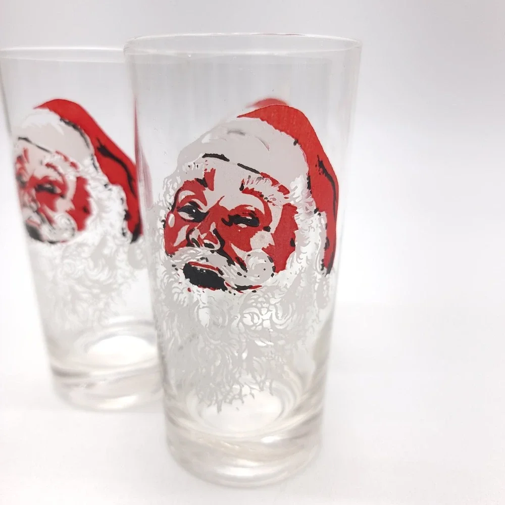 Set Of Three Vintage MCM Drinking Glasses Santa's Santa‎ Face Holiday Christmas